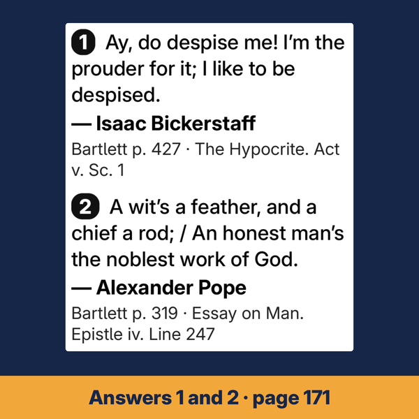 Solutions one and two of these large print cryptograms, each quotation with author and source.