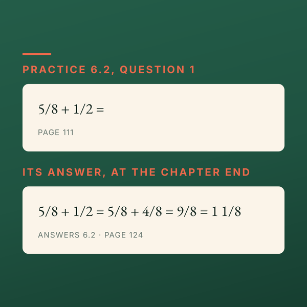 A practice question and its worked answer, from Math Refresher for Adults.