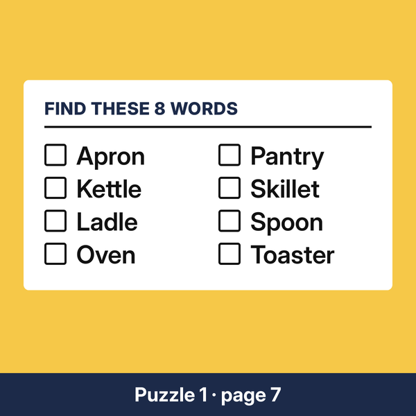 The word list under puzzle one of this large print word search, a box beside each word.