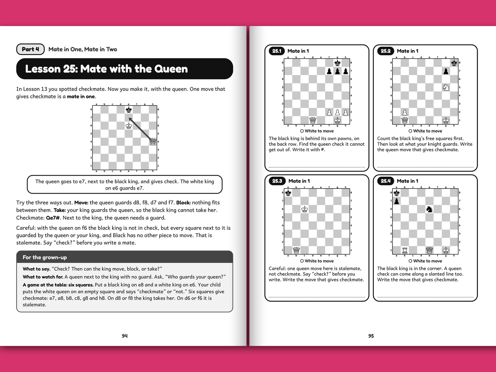 Chess for Kids: A Workbook to Learn Together: two pages of the book