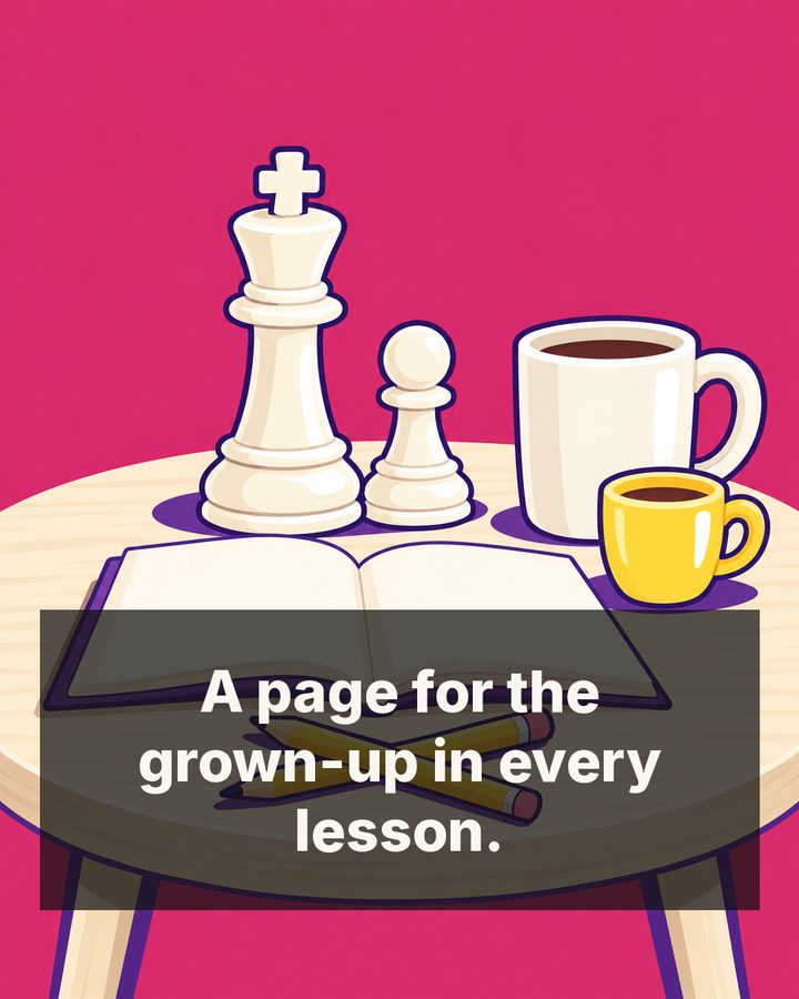 A page for the grown-up in every lesson.